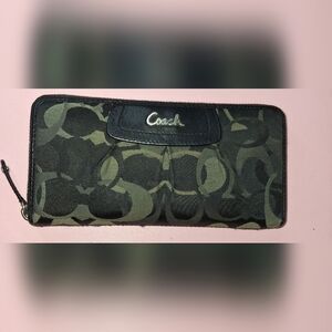 Coach Signature Camouflage and Black Zip Wallet EUC